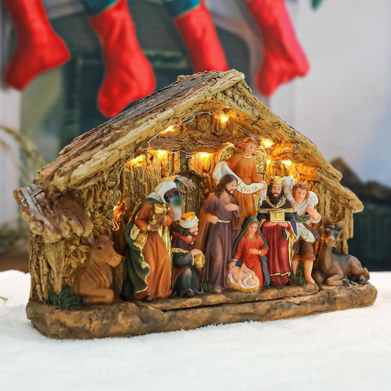CHONSUN Nativity Sets 7 Inch Christmas Village Nativity Scene Indoor Manger Scene Christmas Village Xmas Tabletop Decorations Holiday Displays - Image 5